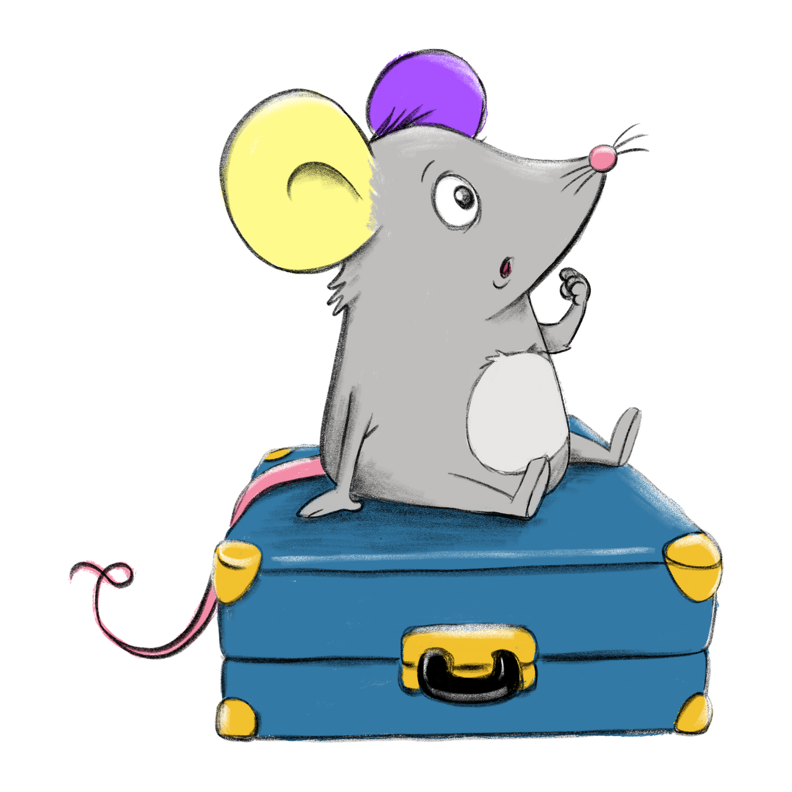 Die Maus Tuddeltraus auf dem Reisekoffer